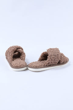 Luxurious Brown Teddy Fur Cross Straps Slippers