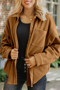 Stay Snug & Stylish: Camel Fleece Shacket 🍂