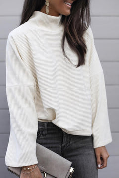 Chic Snow White Dreamy Ribbed High Neck Top