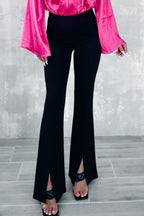 Black Split Front Flare Bottom Pants: Elevate Style.