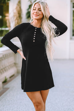 Elegant Black Henley Dress: Timeless Sophistication