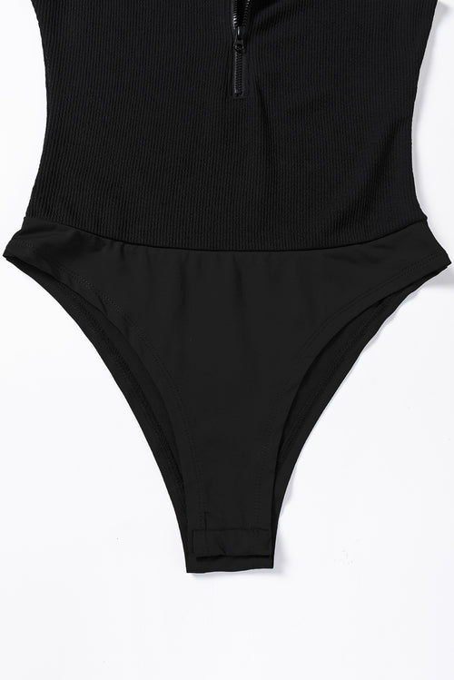 Sophisticated Black Zip-Up Sleeveless Bodysuit