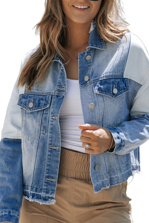 Sky Blue Denim Patchwork Jacket: Stand Out Style