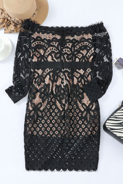 Elegant Lace Off-Shoulder Dress: Semi-Sheer, Stretchy