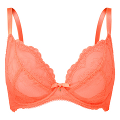 Sheer Lace Plunge Bra Gossard Superboost Neon Coral