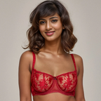 Sexy Sheer Lace Balconette Bra Tango Red