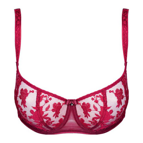 Sexy Sheer Lace Balconette Bra Tango Red