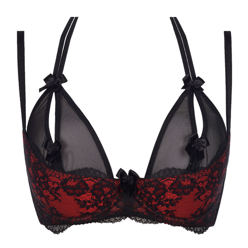 Axami Tamarillo Sorbet Sheer Peek-a-Boo Bra in Black/Red