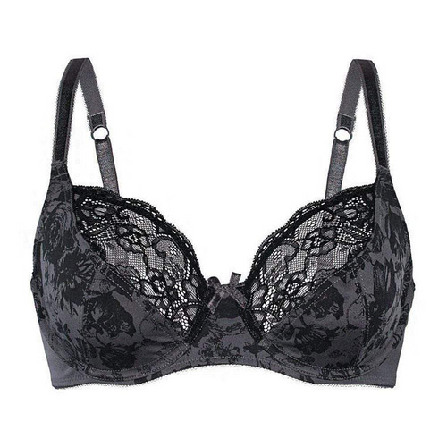 Sassa Charming Floral Lace Demi Bra in Black and Gray