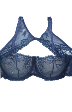 Denim Blue Sheer Lace Demi Bra by Sawren Intimates