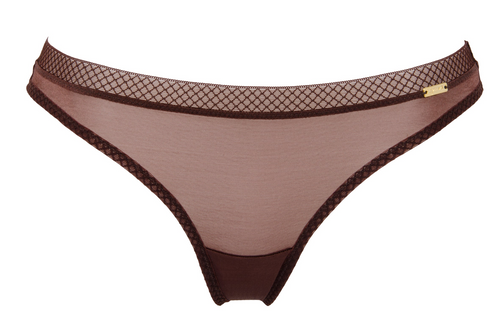 Gossard Glossies Sheer Thong Panty in Rich Brown