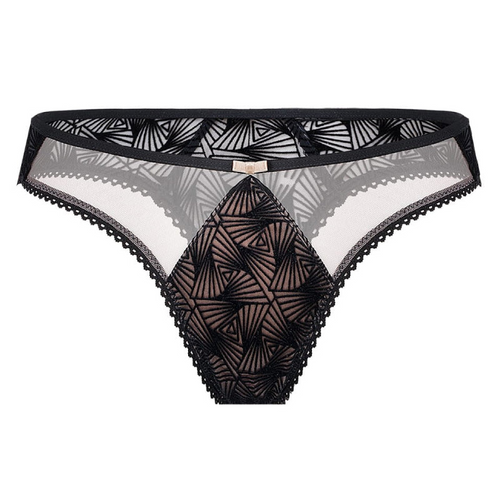 Luxurious Blush & Black Sheer Velvet Thong