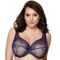 Gorteks Scarlet Semi-Sheer Half Padded Bra in Navy Blue