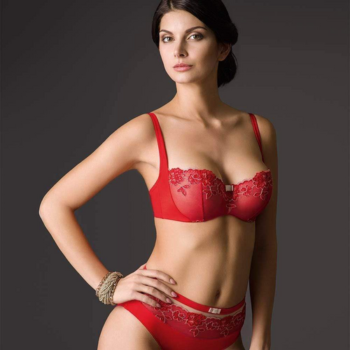 Vova Viennese Melange Lace Balcony Bra in Red