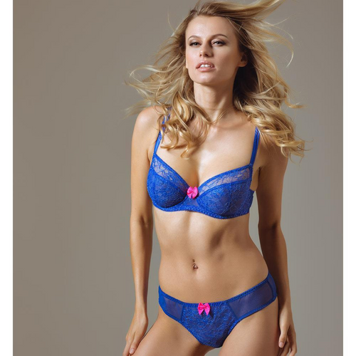 Claudette New Wave Semi-Sheer Lace Demi Bra in Lapis Blue