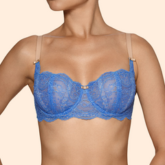 Ajour Lingerie Sheer Lace Balcony Bra in French Blue/Nude