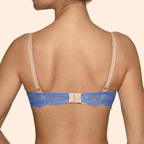 Ajour Lingerie Sheer Lace Balcony Bra in French Blue/Nude