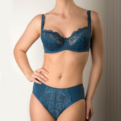 Blue Semi-Sheer Lace Full Figure Bra by Vova Lingerie