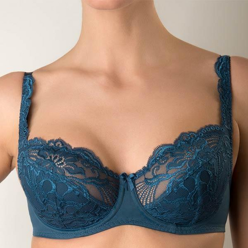 Blue Semi-Sheer Lace Full Figure Bra by Vova Lingerie