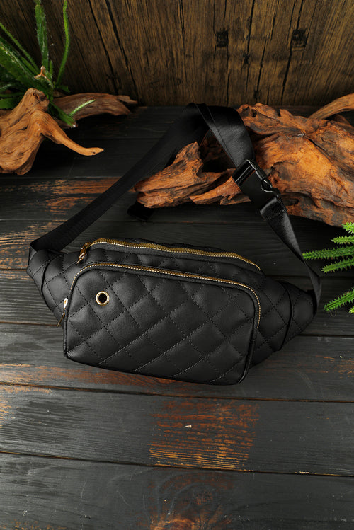 Black Rhombus Pattern Waist Bag: A Noble Accessory