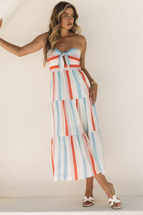 Elegant Multicolor Striped Cotton Maxi Dress