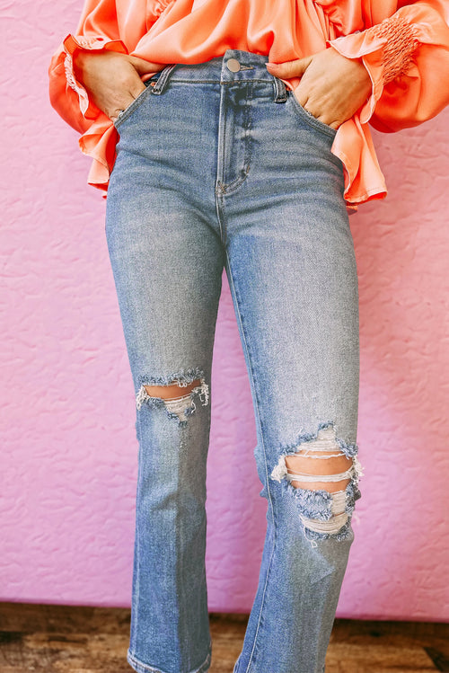 Sky Blue Distressed Ripped Jeans: Flare Fabulous!