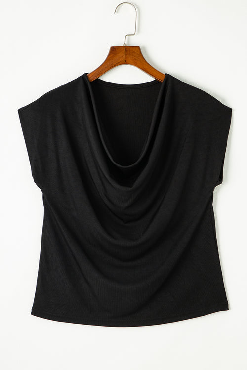 Chic Black Bat Sleeve Cowl Neck Tee 🖤