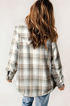 Snuggly Khaki Plaid Sherpa-Lined Hooded Shacket