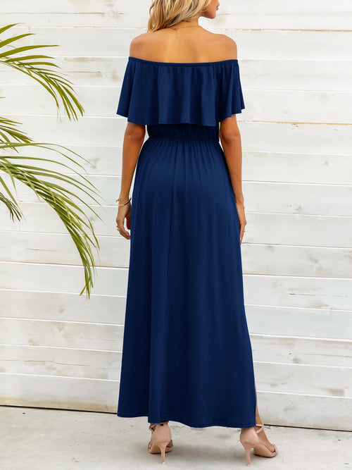 Elegant Off-Shoulder Slit Maxi Dress