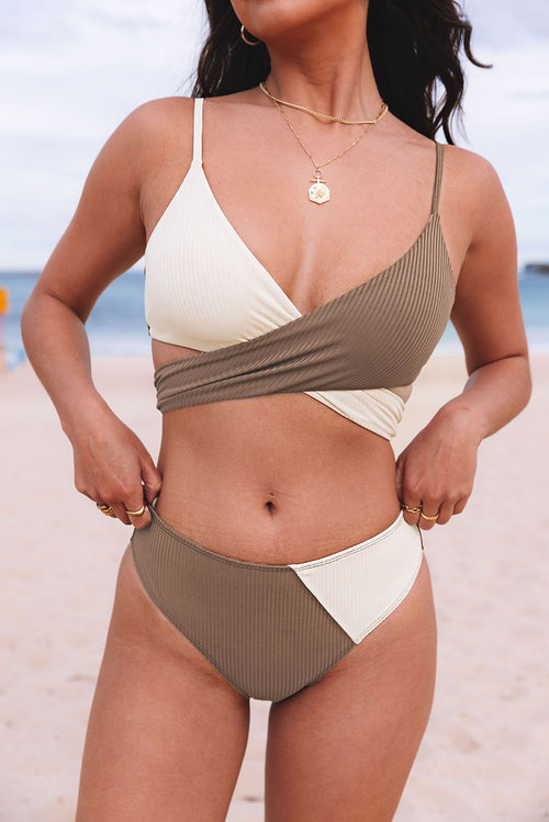 Khaki Love Knot Colour Block Bikini: Summer Romance