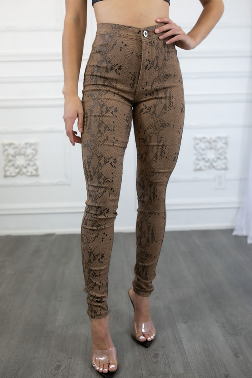 High-Waisted Snake Print Stretch Pants: Spotlight Stealer