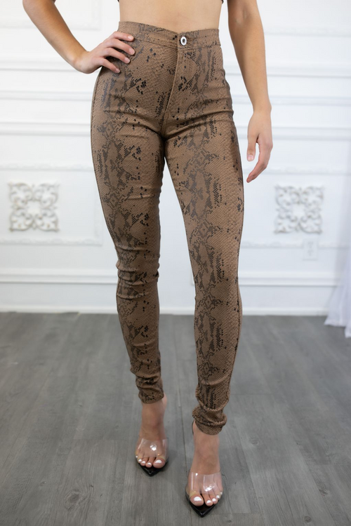 High-Waisted Snake Print Stretch Pants: Spotlight Stealer