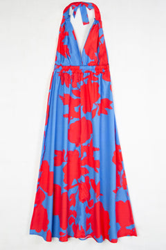 Chic Contrast Halter Neck Maxi Dress