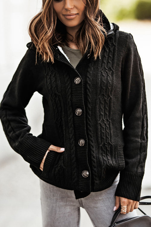 Charming Cable Knit Hooded Cardigan for Cozy Days