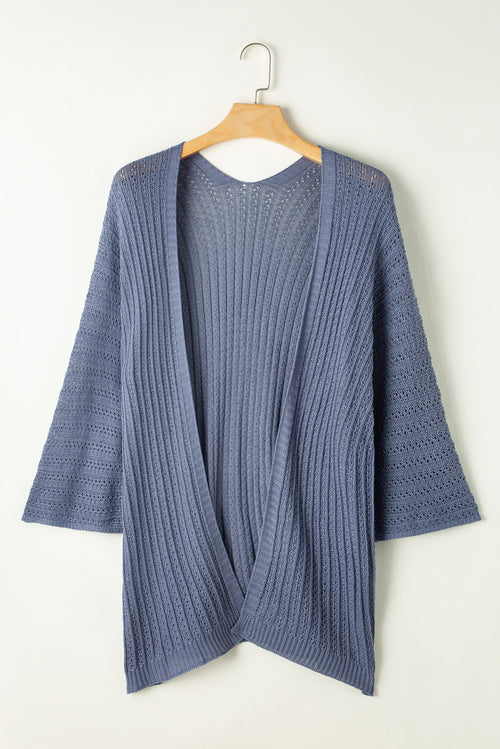 Sky Blue Enchanted Hollow Knit Kimono Cardigan