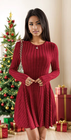 Charming Stretchy Ribbed Long Sleeve Dress