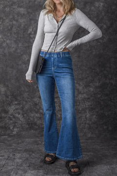 Blue Elastic Flare Jeans: Trendy & Comfortable