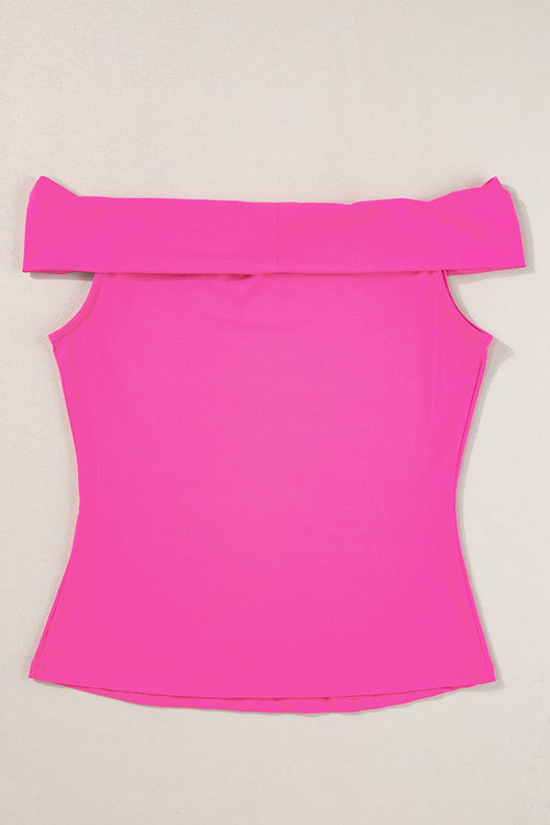 Bright Pink Folded Off Shoulder Slim Top