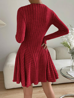 Charming Stretchy Ribbed Long Sleeve Dress