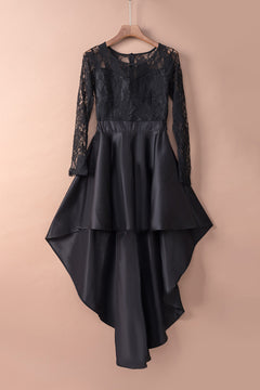 Black Lace & Satin High-Low Prom Dress