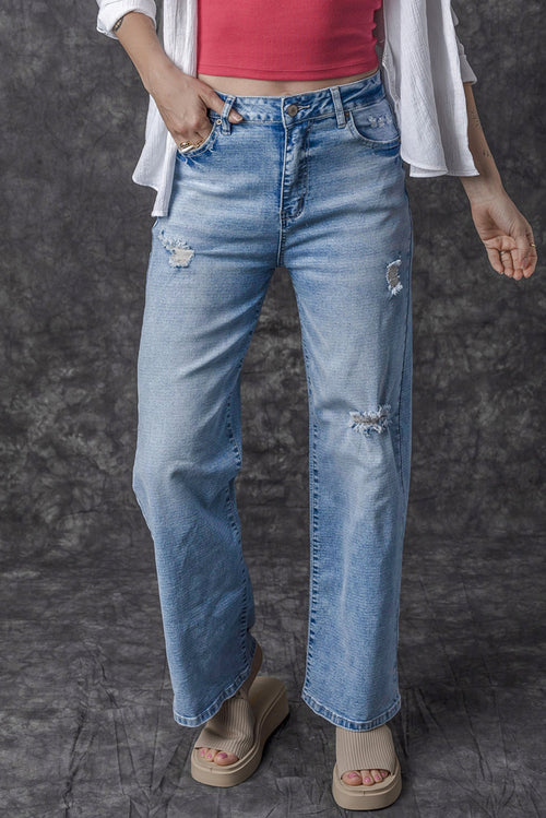 Comfy Distressed High Rise Jeans: Playful Denim