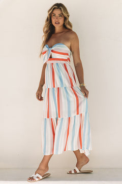 Elegant Multicolor Striped Cotton Maxi Dress