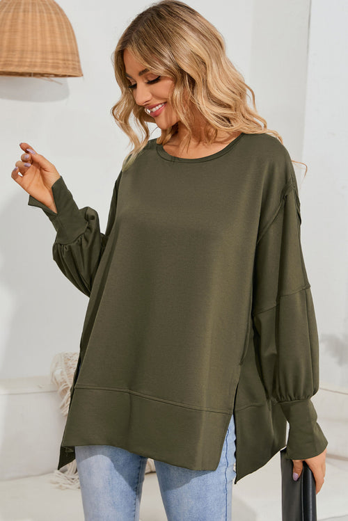 Black Patchwork Drop Shoulder Oversized Top