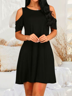 Abstract Elegance Cold Shoulder Dress: Formal Sophistication