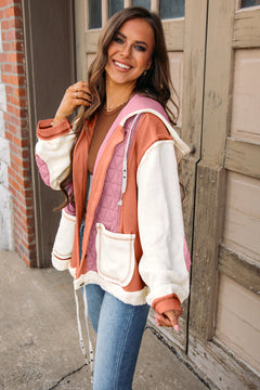 Beige Patchwork Dreams Hooded Jacket