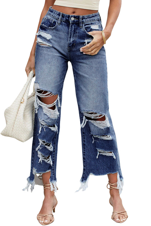 Sky Blue Distressed High Waist Jeans: Stylish!