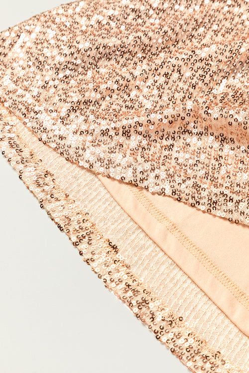 Apricot Sequin V-Neck Elegance Dress