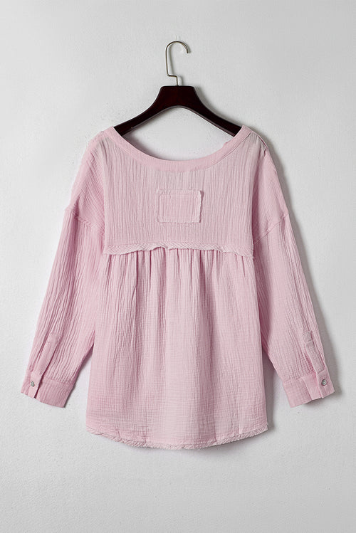 Go Retro Chic in Pink Crinkle Henley