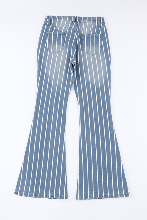 Sky Blue Striped Ripped Flare Jeans 🌟