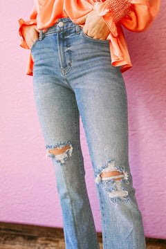 Sky Blue Distressed Ripped Jeans: Flare Fabulous!